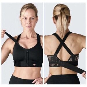 Shefit Ultimate Sports Bra High Impact  2Luxe 2XL Front Zip Padded Black NWOT